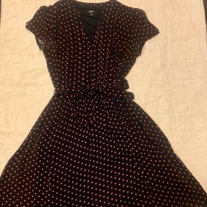 MSK Navy and Orange polka-dot Midi Dress